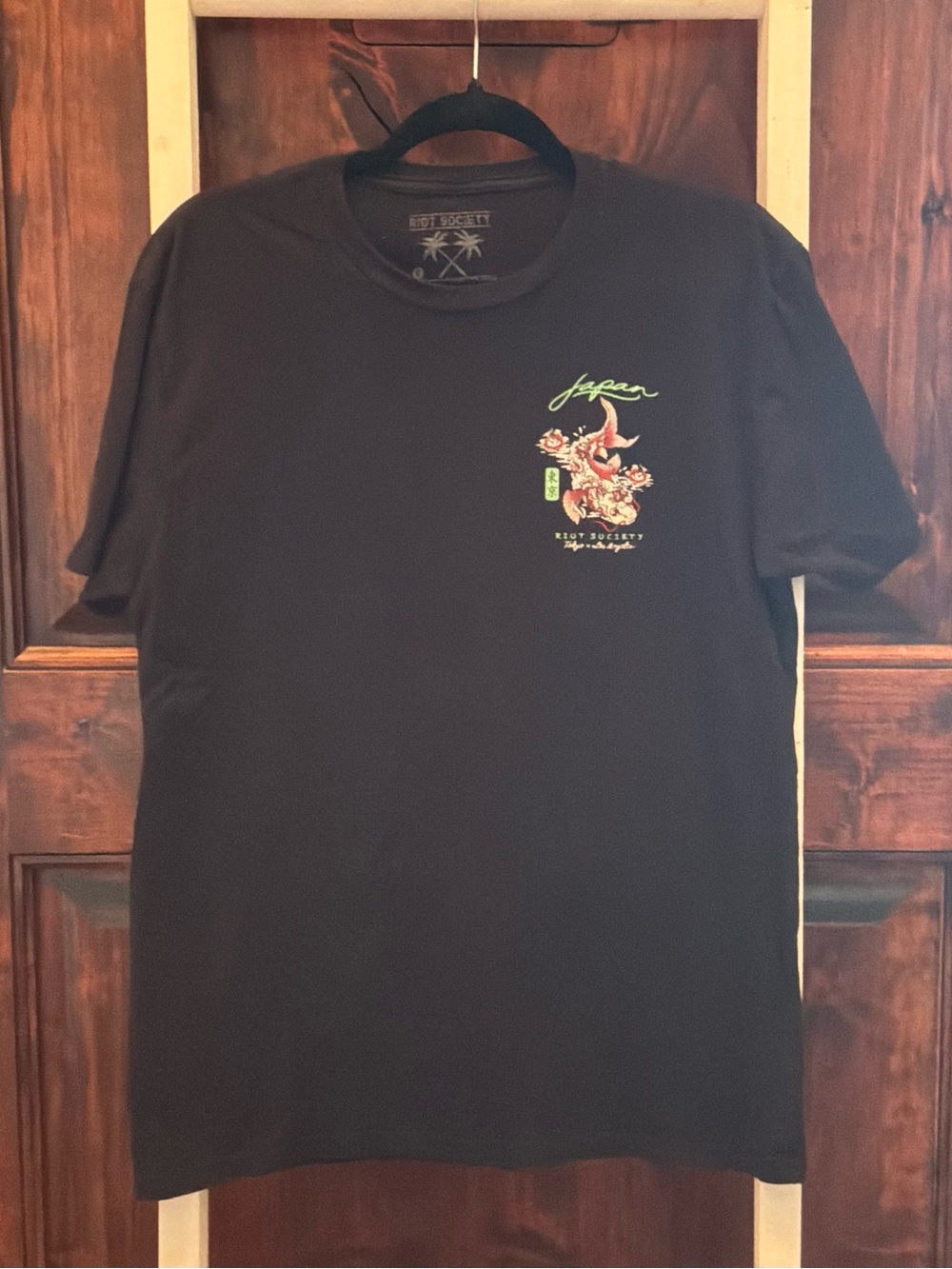 riot society Black Short-Sleeve Tee with Neon Japan Graphic